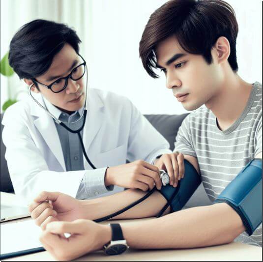 혈압 측정하는 고혈압 환자 