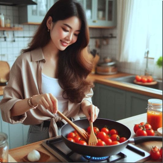 토마토 요리하는 여성 1