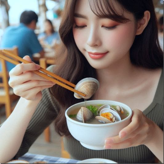 조개탕 먹는 여성 3