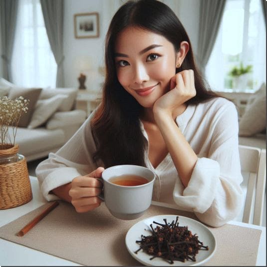정향 효능 및 부작용, 주요 성분과 사용법 3 정향 차 마시는 여성 1
